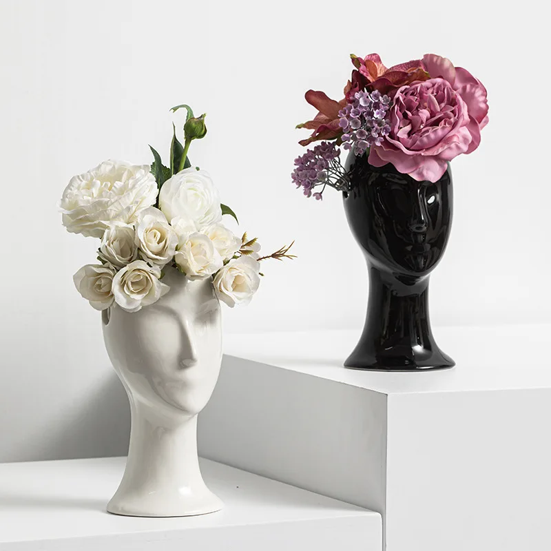 

Ceramic Creative Porous Head Flower Arrangement Figurines Human Face Decor Vase Home Living Room Desktop Accessories