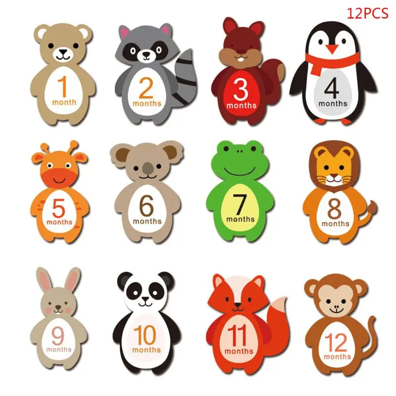 

Zoo Animals Baby Milestone Stickers Unisex Newborn Photo Stickers Belly Stickers Jungle Newborn Gender Neutral 12 Count J60A