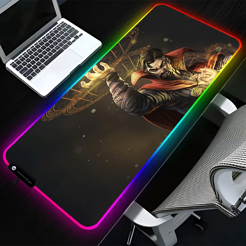 

Marvel Doctor Strange LED Mouse Pad Large Game RGB Mousepad Computer Keyboard Office Desk Pad Laptop Desktop Accessories Rubber