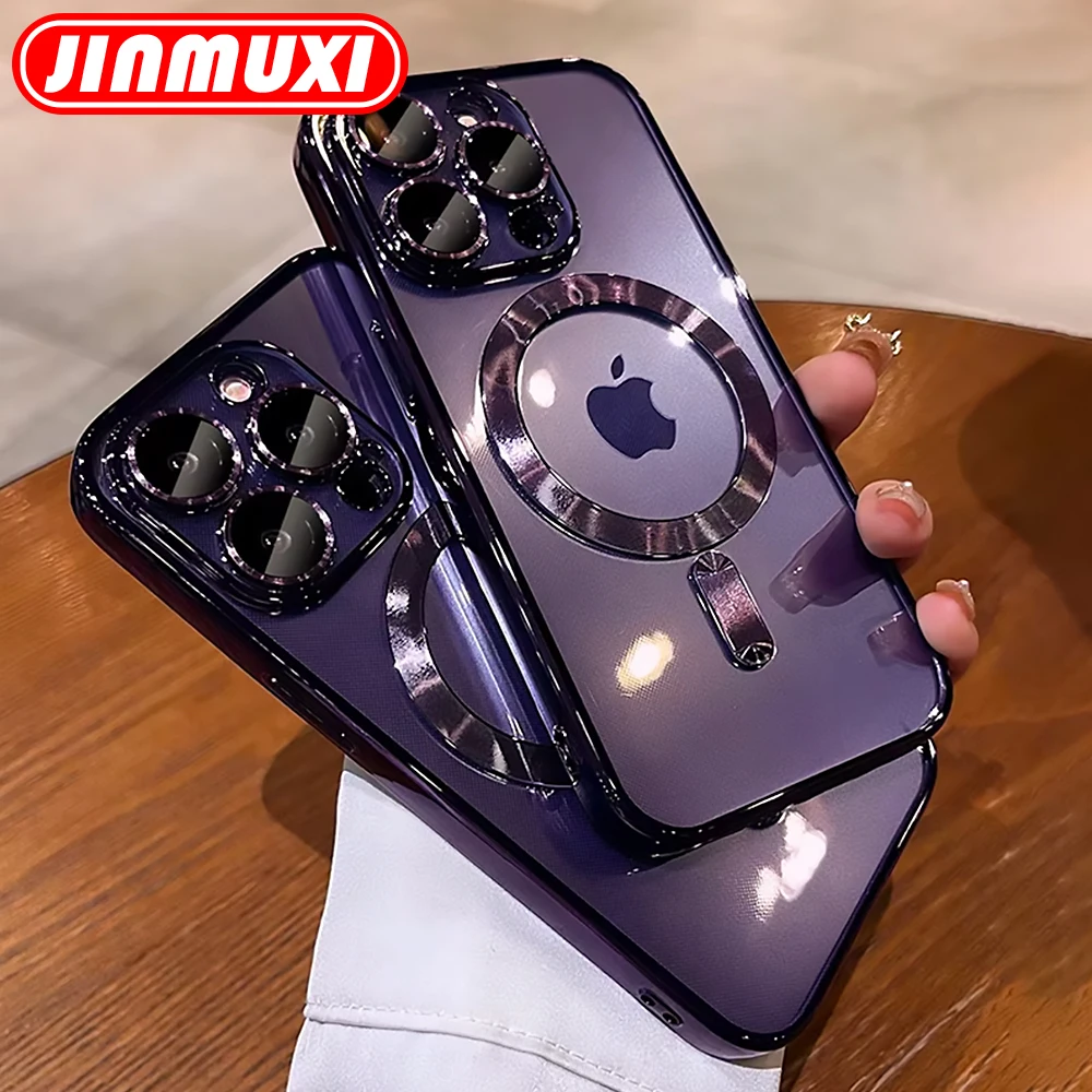 Magnetic Wireless Charging Clear TPU Case with Full Lens Protection and Plating Finish
