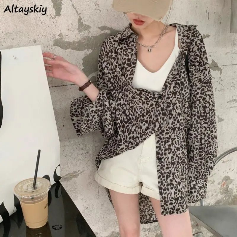 

Sun-proof Jackets Women Leopard High Street Long Sleeve All-match Ladies Outwear Loose Basic Harajuku Holiday Casual Clothing