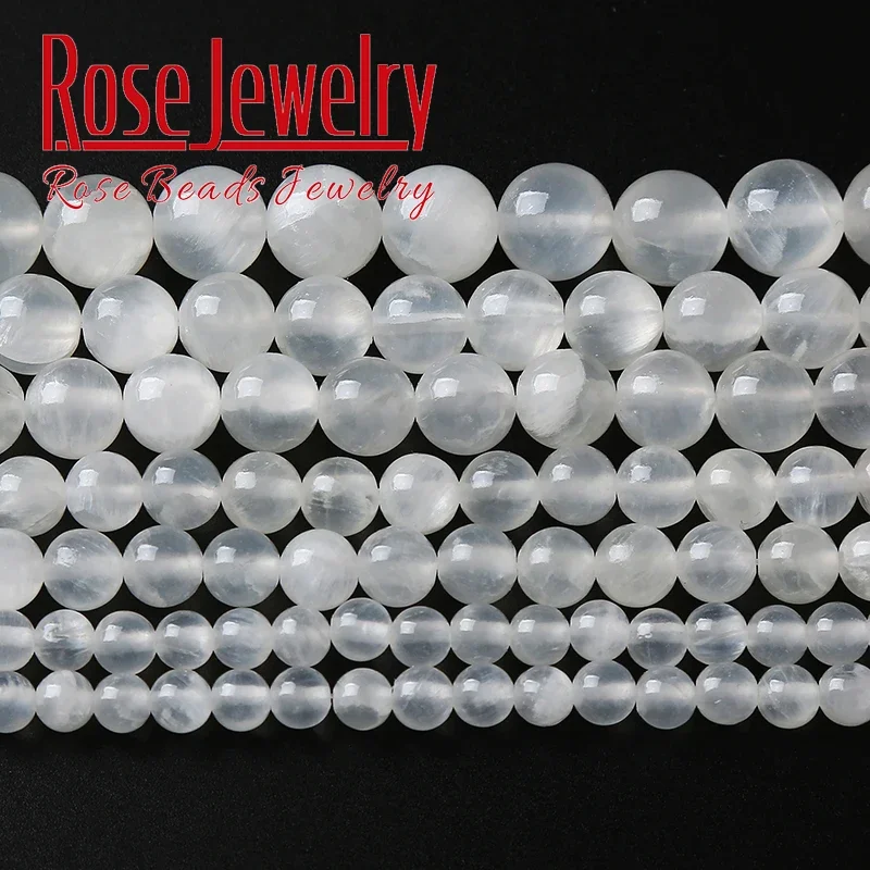 

5A Natural Aurora white Gypsum Stone Beads Selenite Clear Stone Round Loose Beads For Jewelry Making Diy Bracelets 6 8 10mm 15"