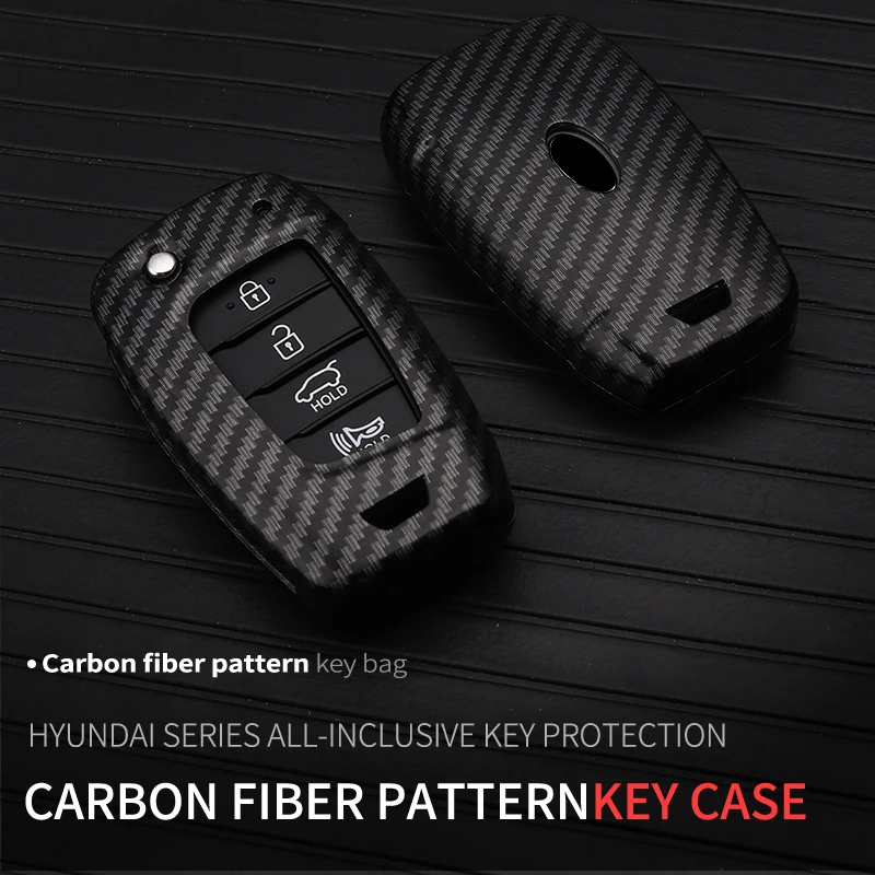 

ABS+TPU Carbon Fiber Car Remote Key Case Bag for For Hyundai Elantra Celesta 2017 2020 2021 Fashion Key Housing Accessories