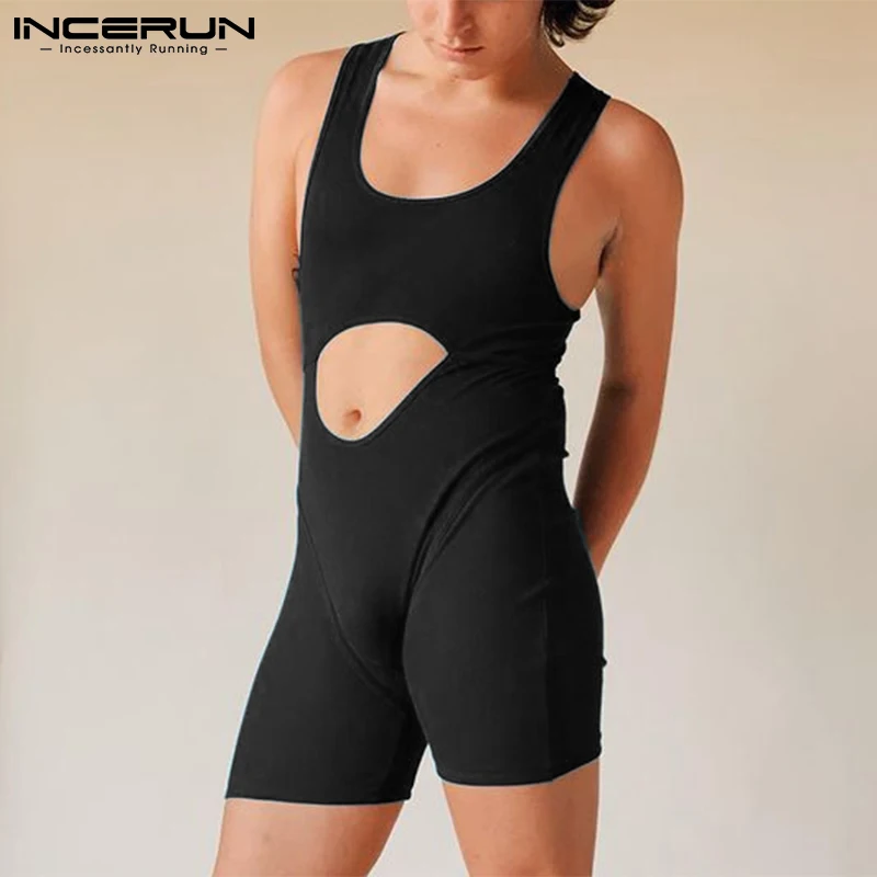 

INCERUN Comfortable Homewear New Men's Bodysuit Solid All-match Simple Rompers Male Front Cutout Hot Sale Jumpsuits S-5XL 2023