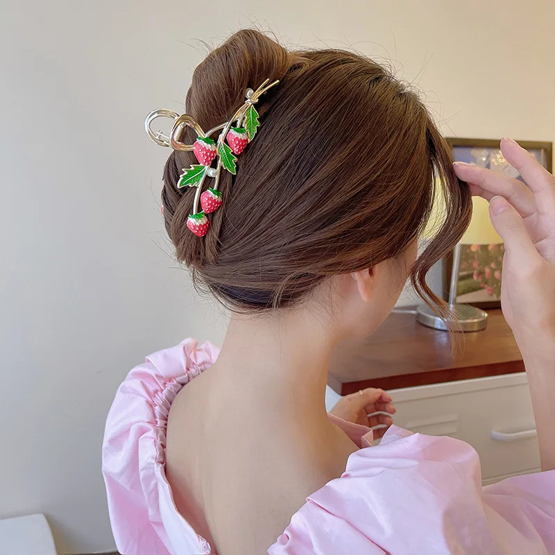 Korean New Strawberry Grab Clips Elegant Metal Crab Hair Clips Girls Hair Accessories Making Accessories - AliExpress