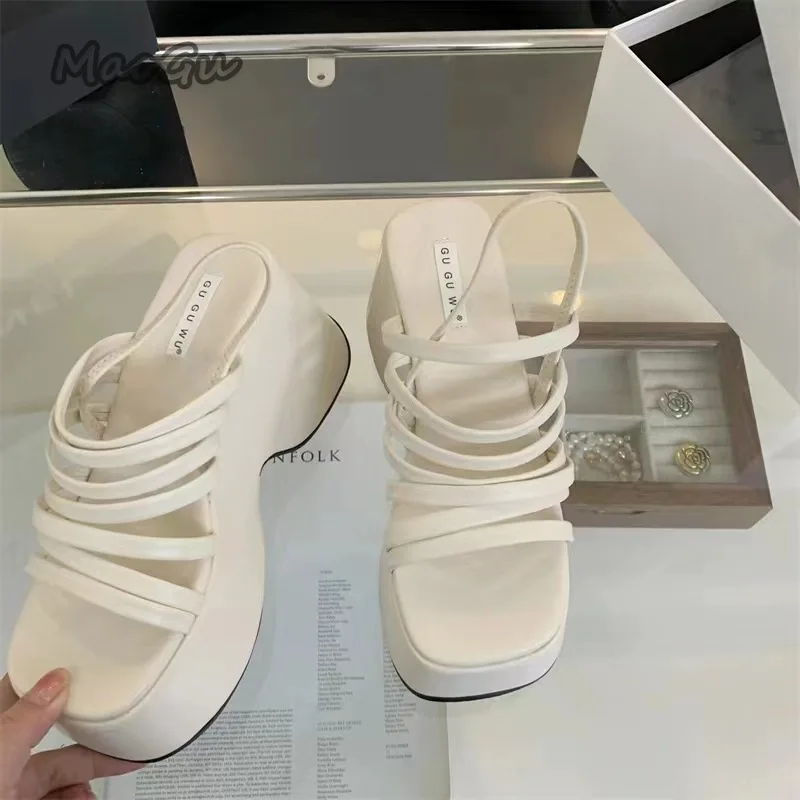 

Women's Summer Chunky Heels Sandals New Fashion Strap High Heeled Slippers Woman Black Slip on Casual Platform Sandalias Mujer