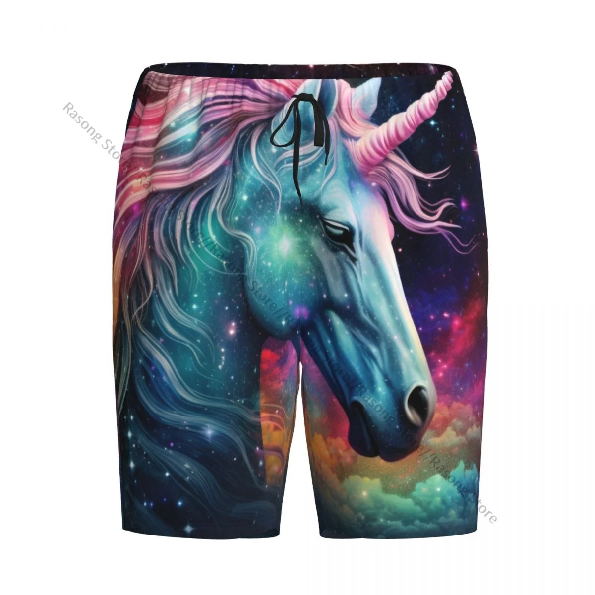 

Casual sleep bottoms Cosmic Space Fantasy Unicorn With Rainbow men shorts sleepwear male pajamas