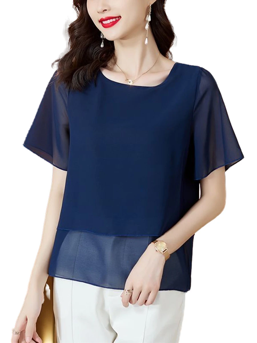 

Thin Women Summer Spring Blouses Shirts Lady Fashion Casual Short Sleeve O-Neck Collar Solid Color Blusas Tops TT2585
