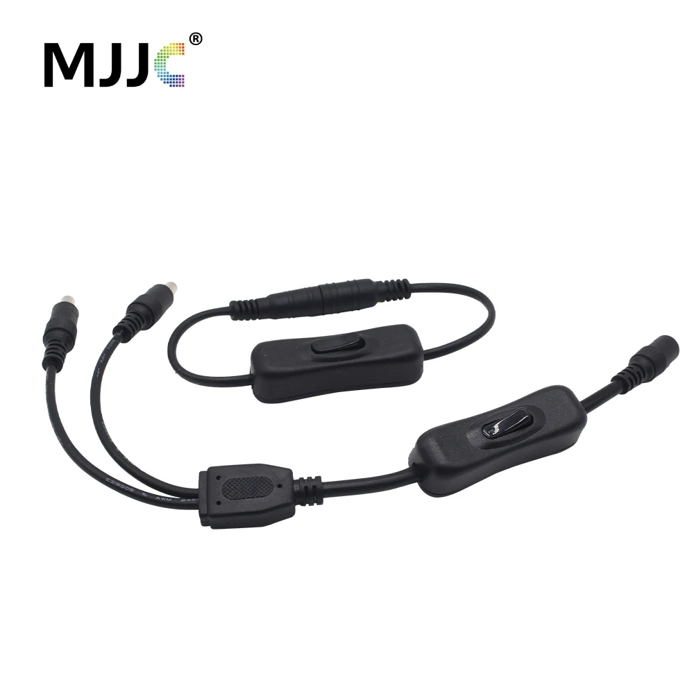 Schwarzer 1 bis 2 Inline-Schalter EIN/AUS mit DC 5,5 x 2,1 mm männlich-weibliches Anschlusskabel für 12 V 24 V-Adapter, Dimmer, LED-Streifenlicht