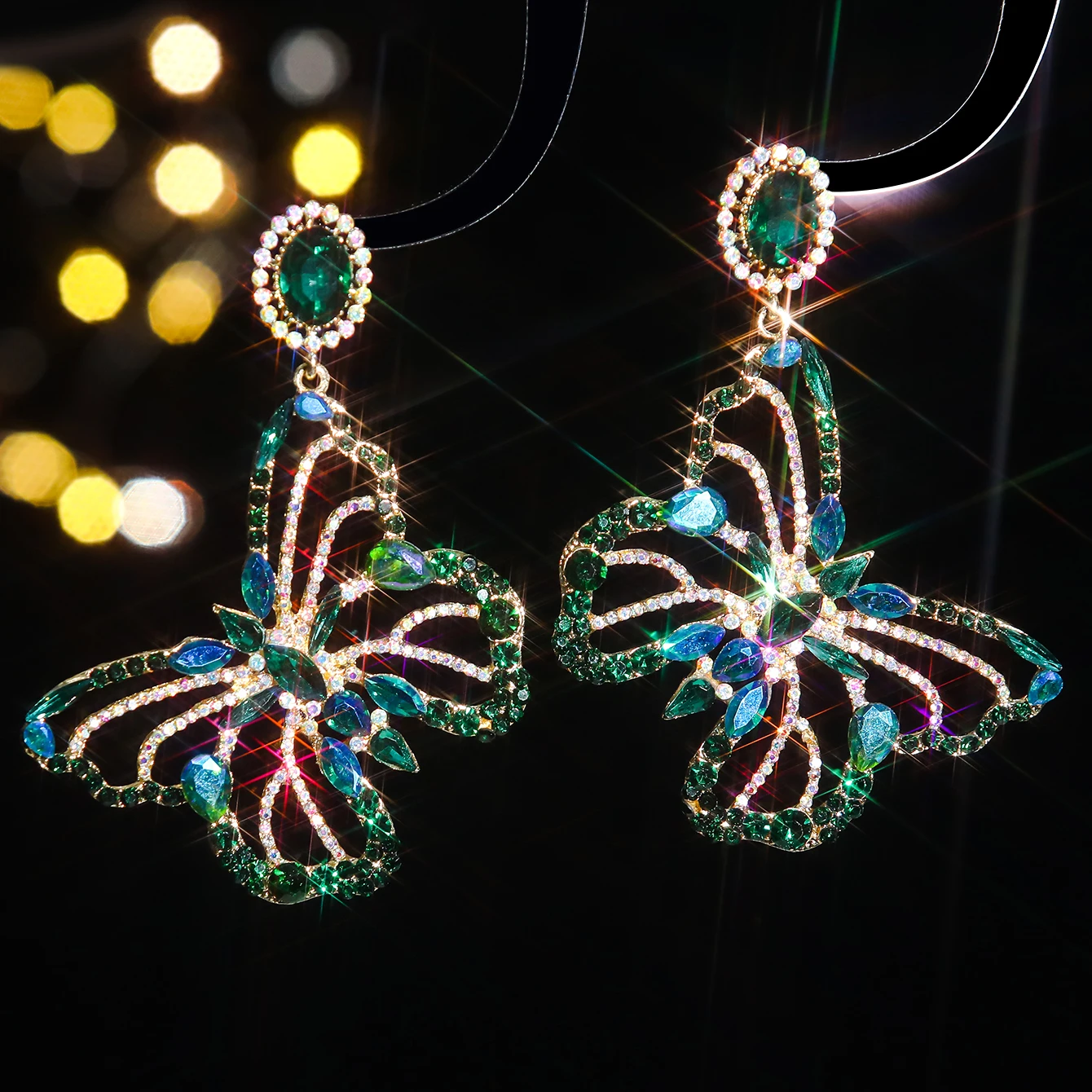Fashion exquisite colorful rhinestone butterfly pendant earrings female personality creative temperament light luxury earrings 5
