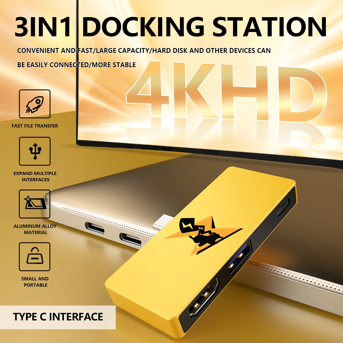 USB Multiport Adapter 3 in 1 USB C to HDMI with PD 100W USB3.0 for ipad pro etc.