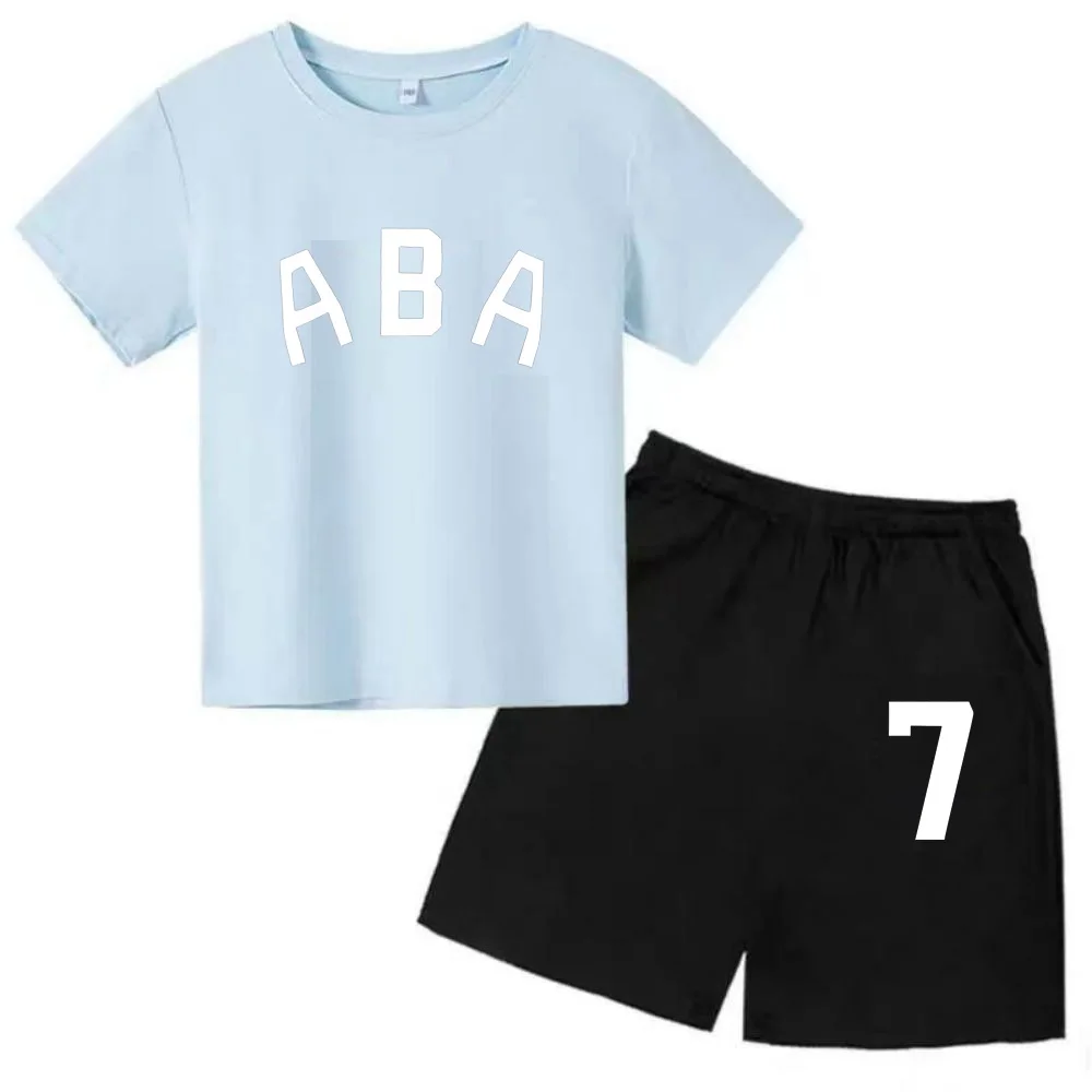 thumbnail image 1 of Ropa de bebé con estampado de letras para niños y adolescentes, conjunto de camiseta y pantalones cortos de verano de 2 piezas, conjunto informal de manga corta para niños y niñas, 1 of 5