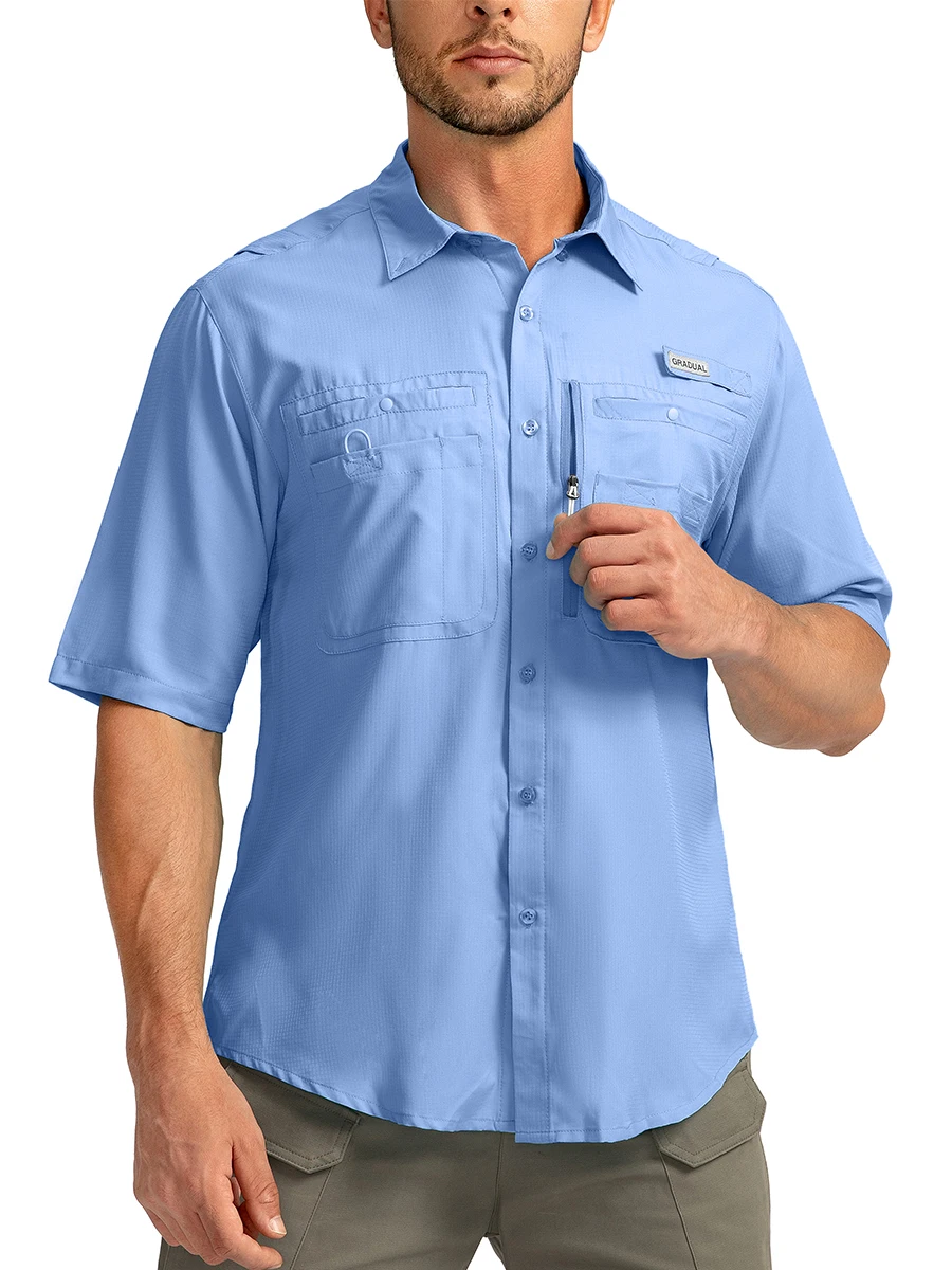 Мужская рубашка с защитой от солнца, с коротким рукавом