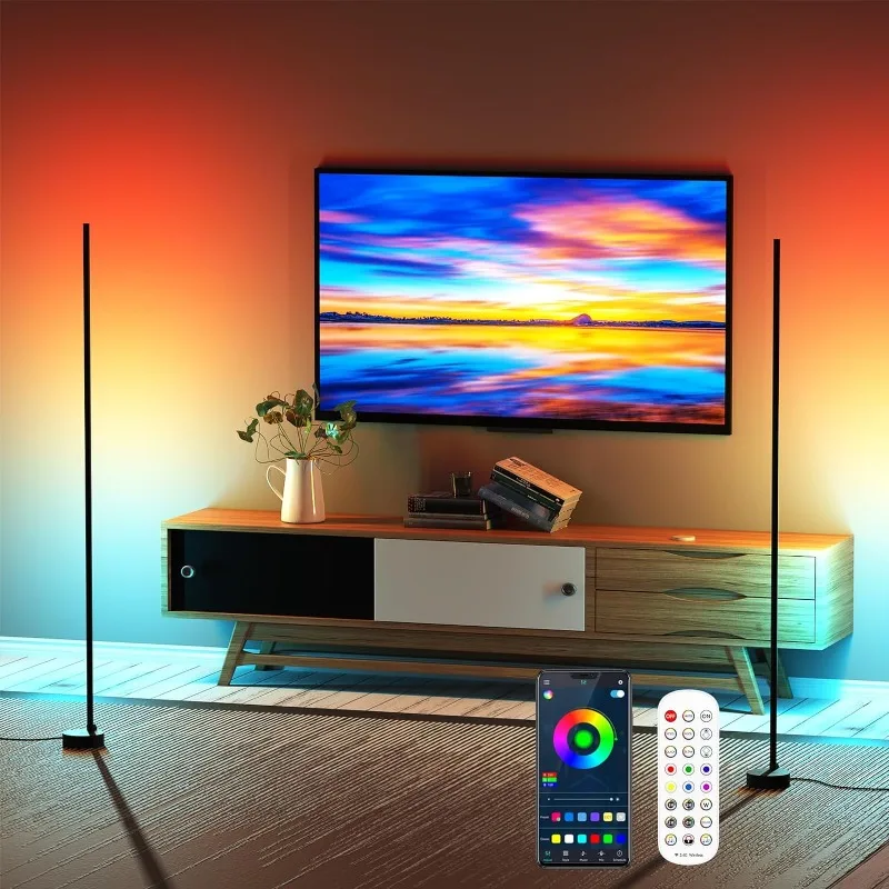 Floor Lamp Corner RGB Light: Smart Modern Corner Lamp with Bluetooth App Remote Control Color Changing Standing Lamp