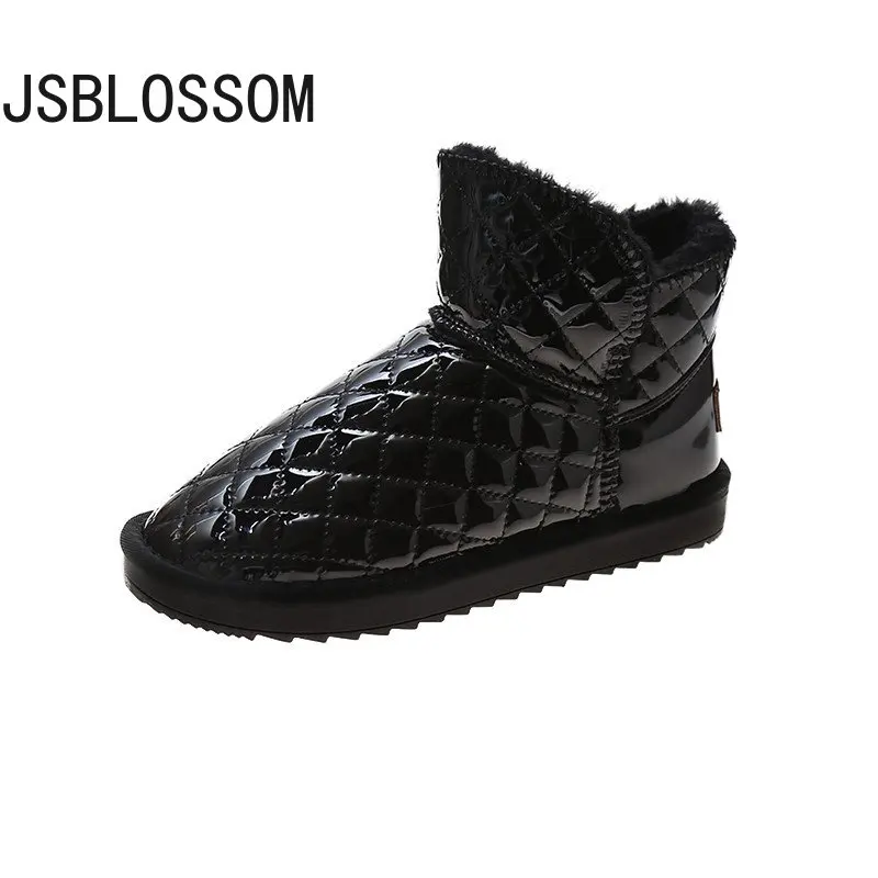 

2023 новый дизайн, блестящие женские зимние сапоги в клетку из искусственной кожи, зимняя теплая обувь, женская меховая Снежная обувь