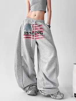 Retro American Y2K Letter Print 2026 New Sport Sweatpants Women Lazy Sle Wide Leg pant Jazz Dance Casual Long Pants