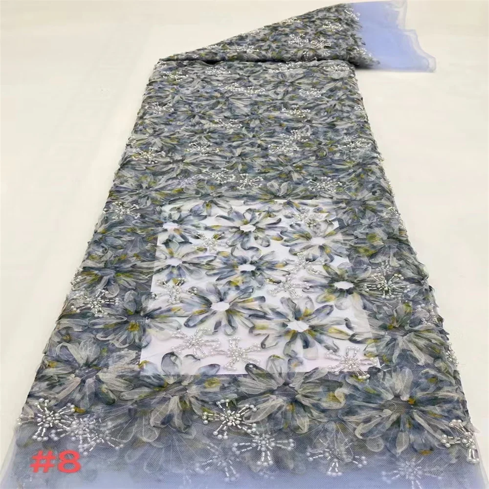 

5 Yards Luxury African Tulle Lace Fabric 2023 High Quality French Nigerian Beaded Laces Fabric For Sewing Dresses Wedding ST2503