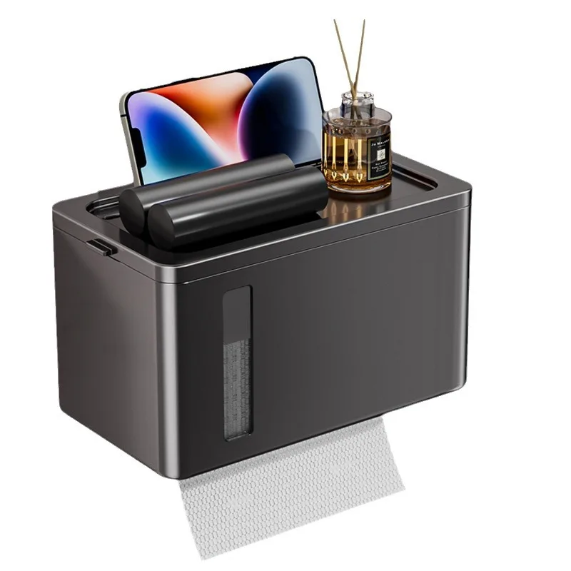 Toilet Paper Holder Tissue Box Wall Mounted Tissue Box Waterproof Toilet Paper Holder with Shelf for Bathroom Kitchen Storage Organizer Plastic Dispenser