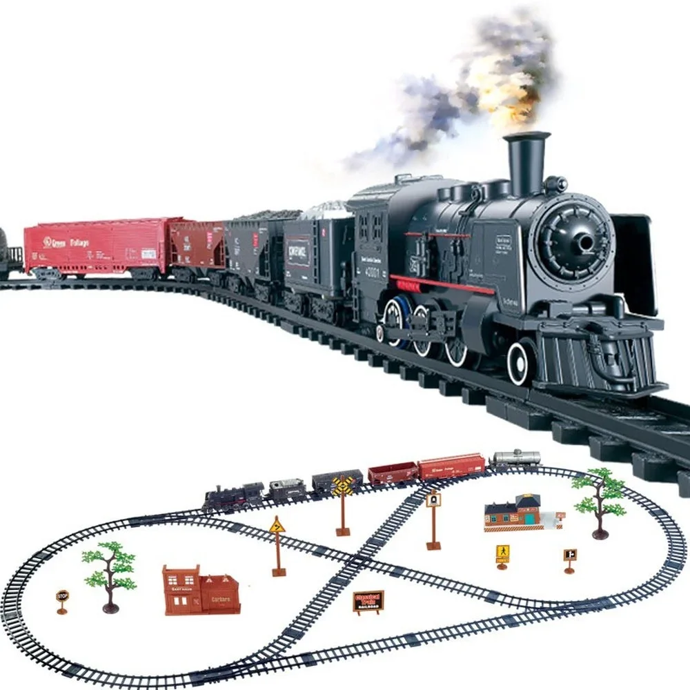 Electric Smoke Simulation Classical Steam Train Track Toy Trains Model Kids Truck for Boys Railway Railroad electric train set