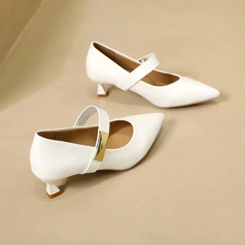 Fashion Metal Decorative Women Shoes New Pointed Slim Heels Temperament Women Shoes Shallow Cut Single Shoes for Women 6