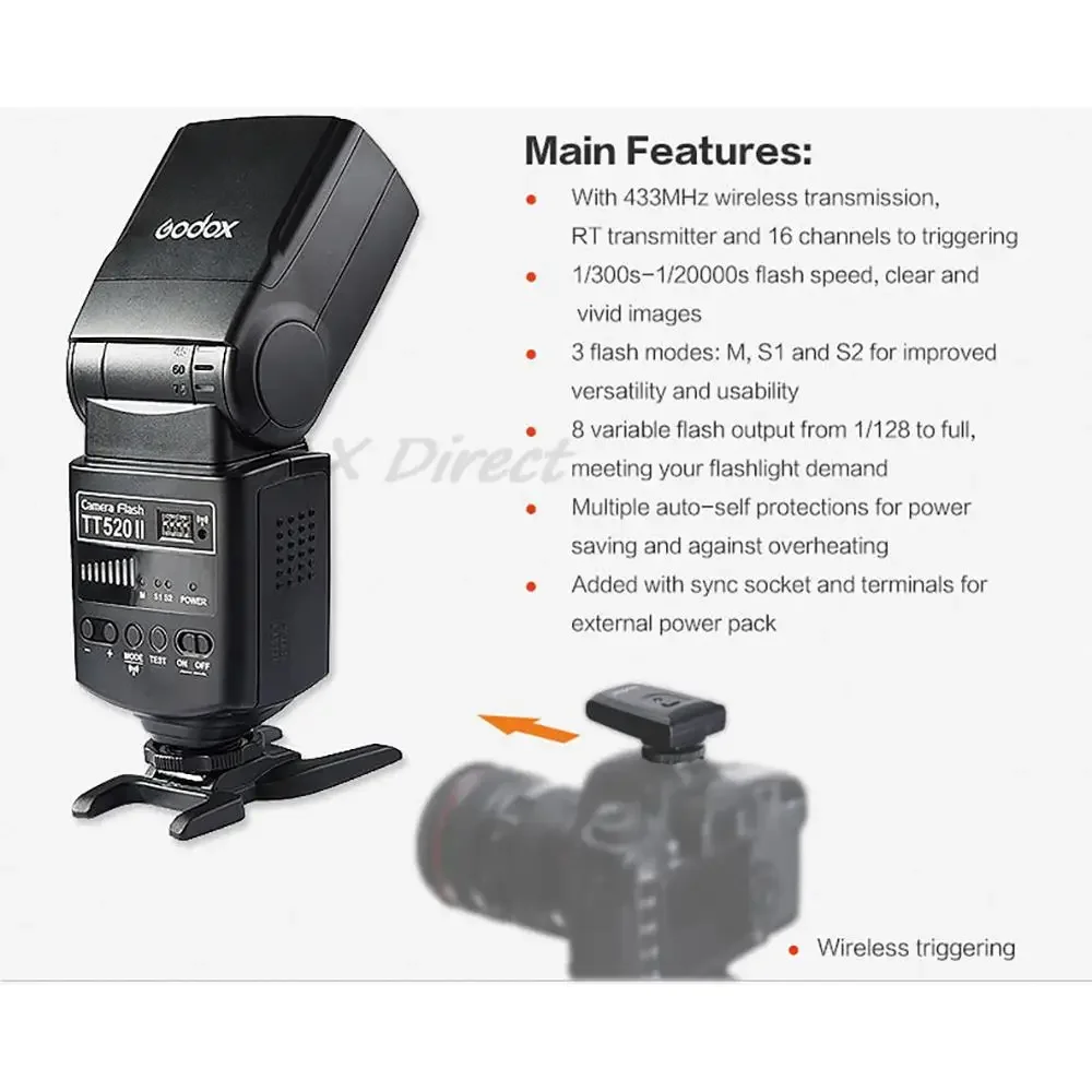 Godox TT520 II TT560 II Flash Video Light 433MHz Wireless Signal Flash Trigger Lamp For Canon Nikon Pentax Olympus DSLR Cameras on camera flash,camera flash,mini led video light,led video light