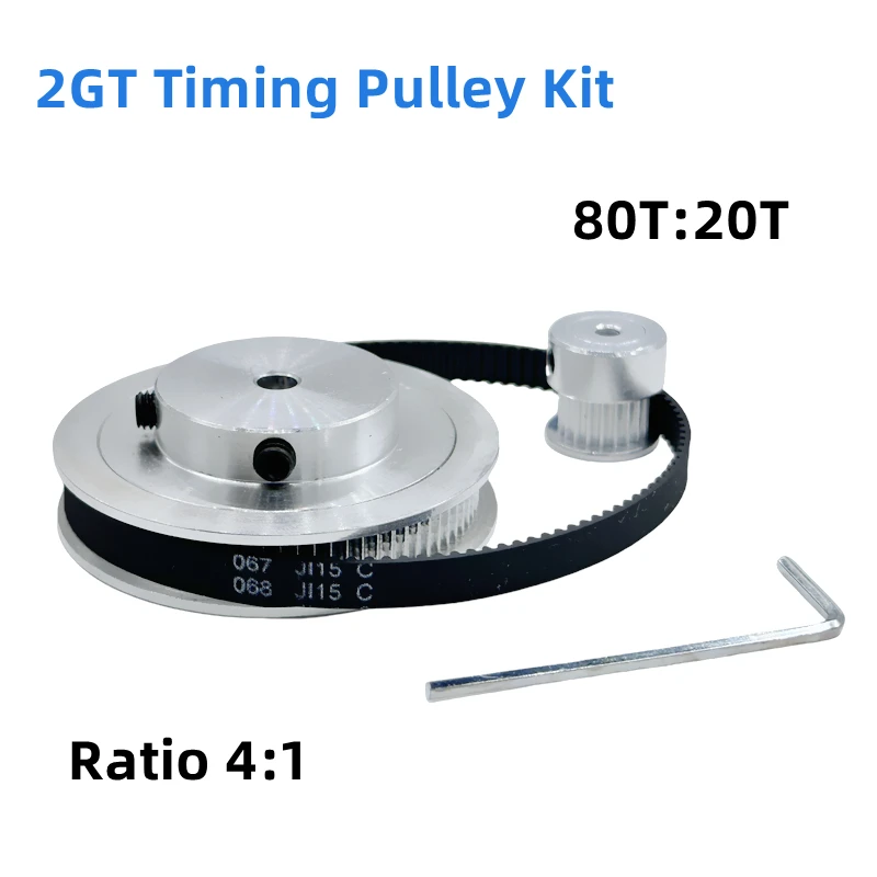 80T 20Teeth 2GT Pulley Belt Kit Belt Width 6mm Reduction 4:1 Bore 3~14mm 3D Printer Synchronous Wheels 2M GT2 Timing Pulley Set
