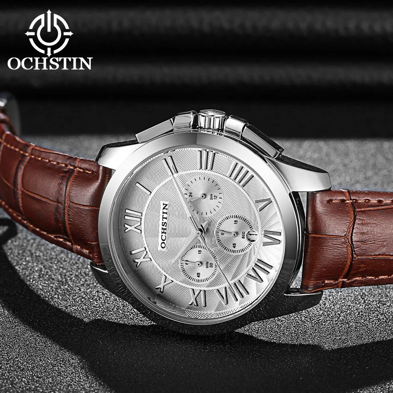 Hot OCHSTIN 2024 Simple versatile multi-function automatic quartz movement waterproof wristwatch men's quartz watches