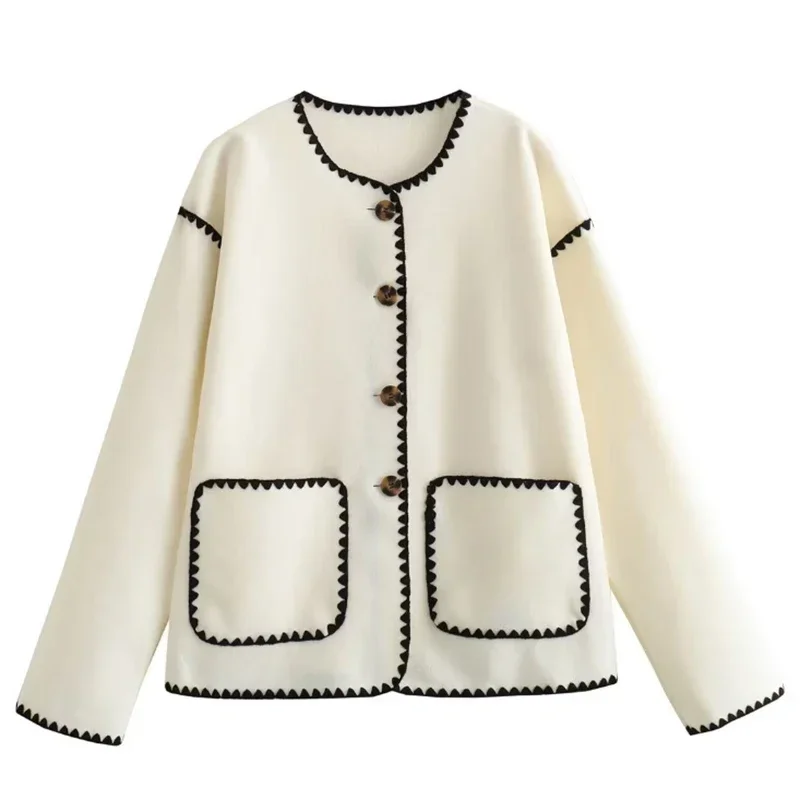 

LKSK New Fashion Round Collar Blazer Coat Vintage Long Sleeve Female Outerwear Chic Overshirt Elegant New in Outerwears