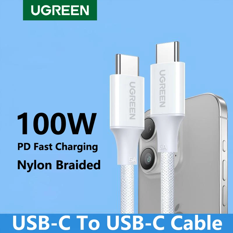 Ugreen 100W Braided USB-C Fast Charging Cable - 5A PD, 0.5m & 2m