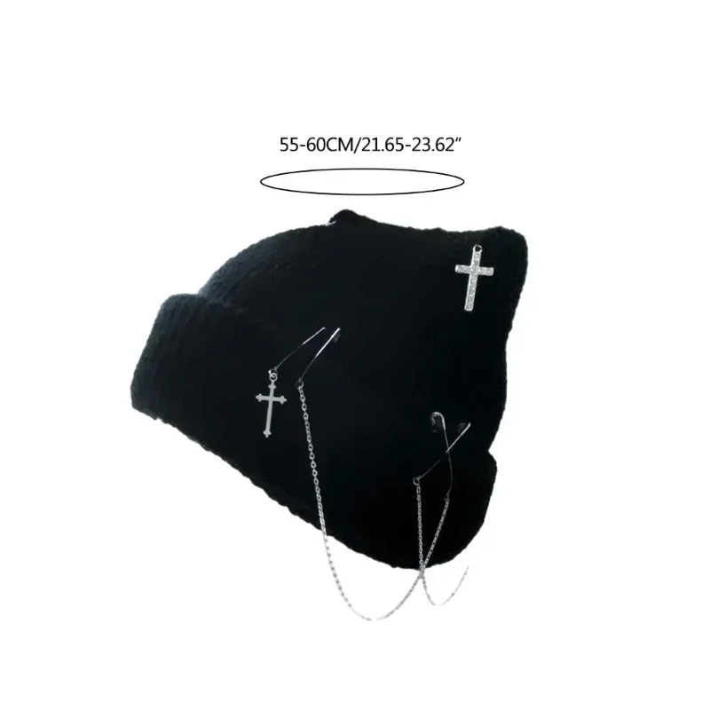 Gothic Knitted Beanie Hat for Women Y2K Cat Ear Hat Handmade Crochet Skull Hat Female Teens Subculture Headwear 6