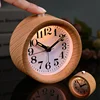 Wooden Clock Handmade Classic Small Round Wood Silent Light Desk Alarm Clock With Desk Lamp for Home dropshipping 1