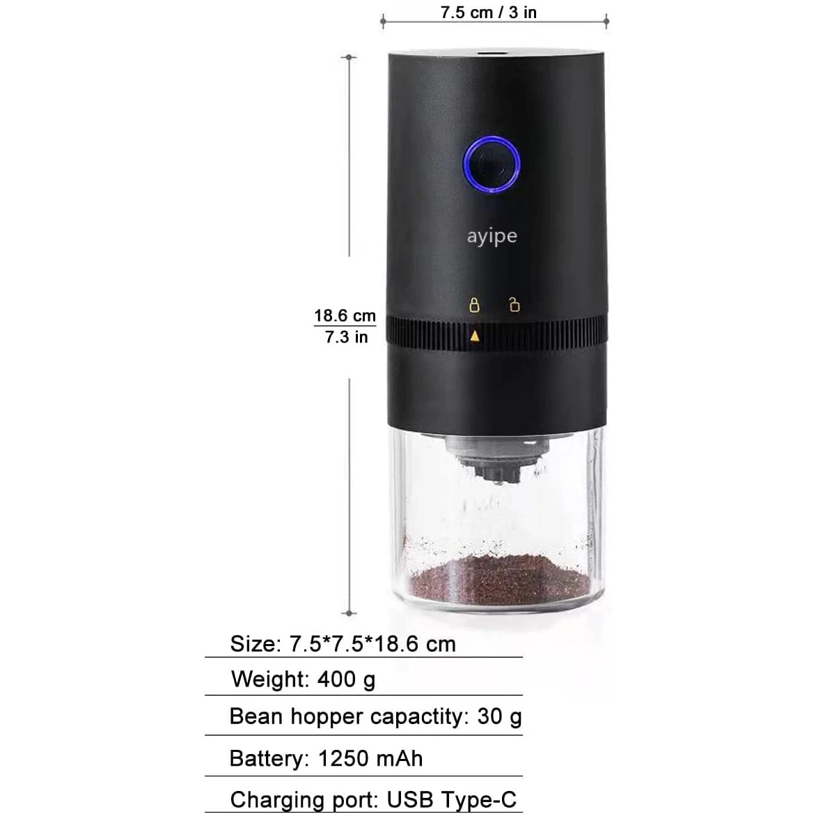 

ayipe Electric coffee grinders, Conical Coffee Grinder Portable with Spoon for Drip Coffee, Espresso, French Press 2-4 Cups