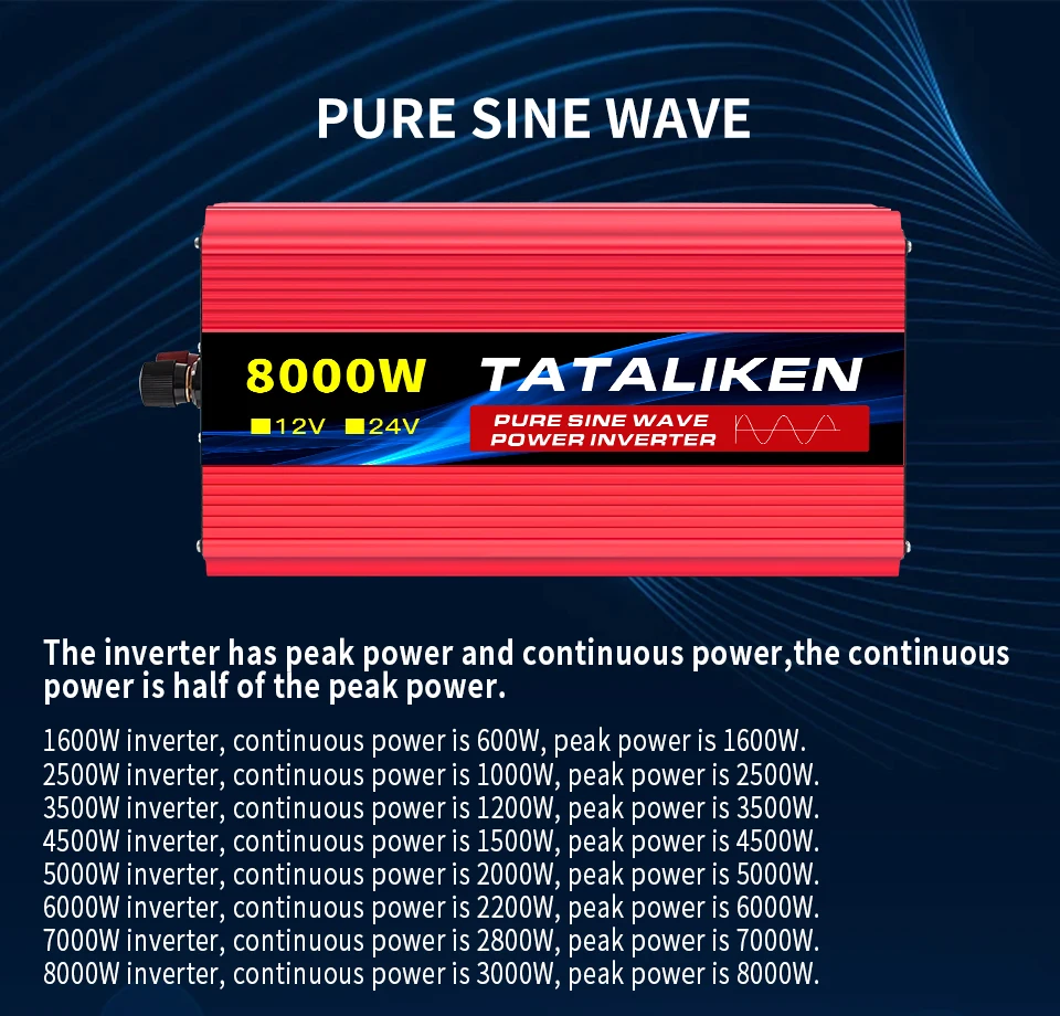 8000W, DC 12V, 24V a 110V CA,