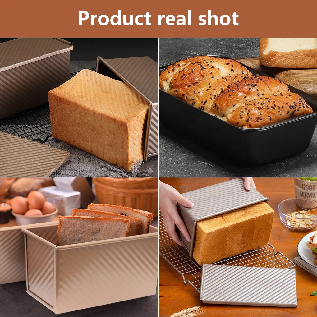 450g Rectangle Loaf Pan with Cover Bread Baking Mould Cake Toast Non-Stick Toast Box with Lid Gold Aluminized Steel Bread Mould