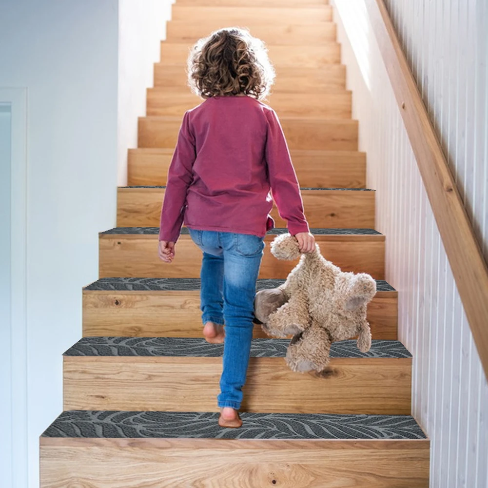 Self-Adhesive Anti-Slip Stair Treads (15 Pcs), Reusable Carpet Step Pad with TPR Backing