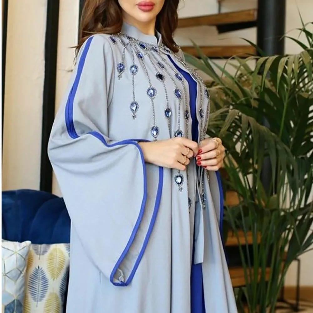 

Abaya Women Muslim Dubai Saudi Abaya Light Luxury Crystal Beaded Robe Dress Ramadan Gurban Ladies Elegant O-neck Abaya Clothing