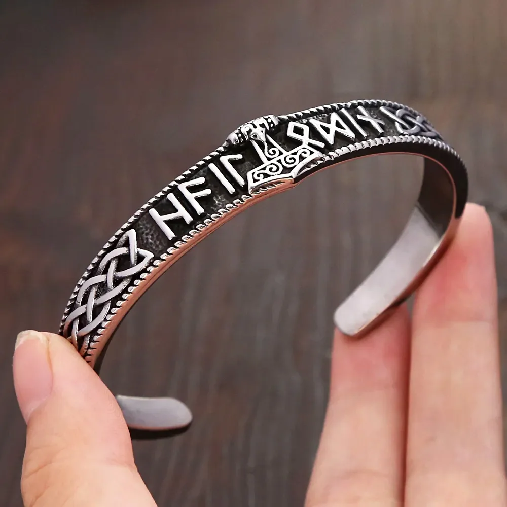 Vintage Viking Thor Hammer Bracelet stainless steel bracelet chain bracelet Stainless Steel Nordic Rune Bracelet For Men Amulet Jewelry Gifts Celtic Knot