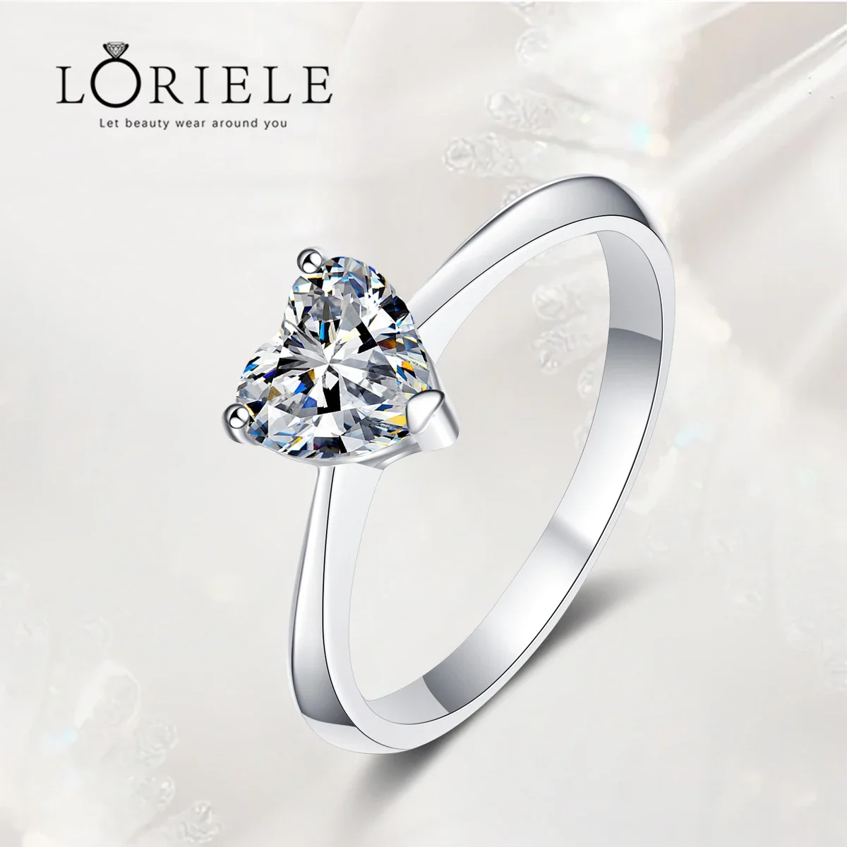 

LORIELE Heart Cut 0.5/1/2ct Real Moissanite Engagement Ring Solitaire Sparkling Simulated Diamond Wedding for Women 925 Silver