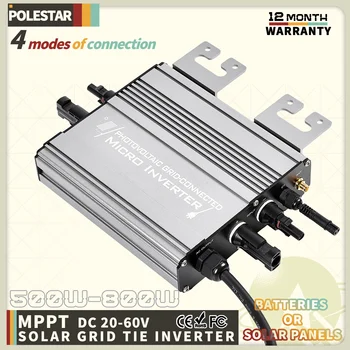 ไมโครอินเวอร์เตอร์แบบเชื่อมต่อกริด 500W/800W 180–265VAC โหมดคู่ (แผงโซลาร์เซลล์/แบตเตอรี่) 20-60VDC, ไม่ส่งออกพลังงาน, ติดตั้งง่าย และประสิทธิภาพ MPPT 1