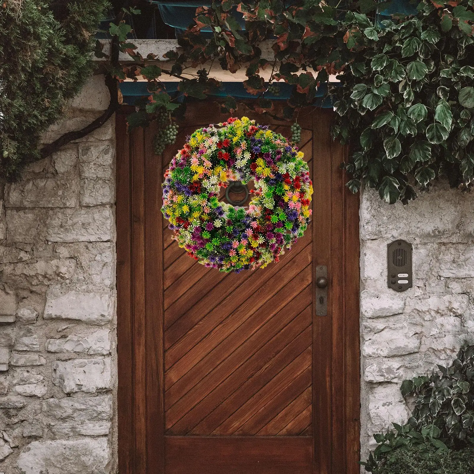 Ghirlanda Floreale In Metallo Per Porta - 2 Pezzi 20cm, Fiori Di Plastica, Decorazione Primaverile Per Festività - Foto 8