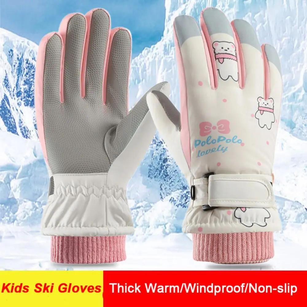Children Ski Gloves Non-slip Windproof Sports Mittens Snow Snowboard Touch Screen Cycling Gloves Boys Girls Thick Warm