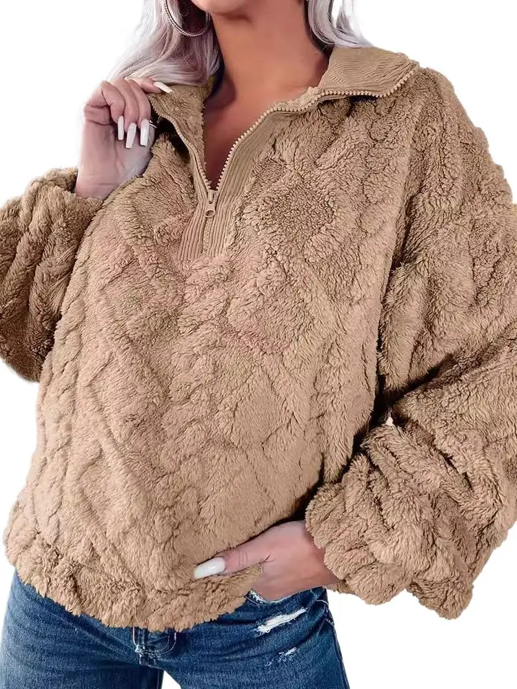 Women Autumn Fleece Hoodie Long Sleeve Zip Up Warm Sweatshirt