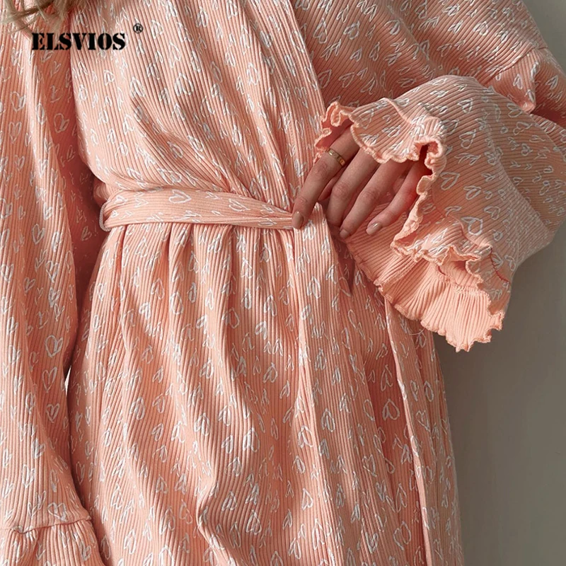 

2023 Autumn Winter New Printed Flare Sleeves Long Sleeves Beautiful Dresses Temperament Lace up Ruffle Edge A-line Women's Dress