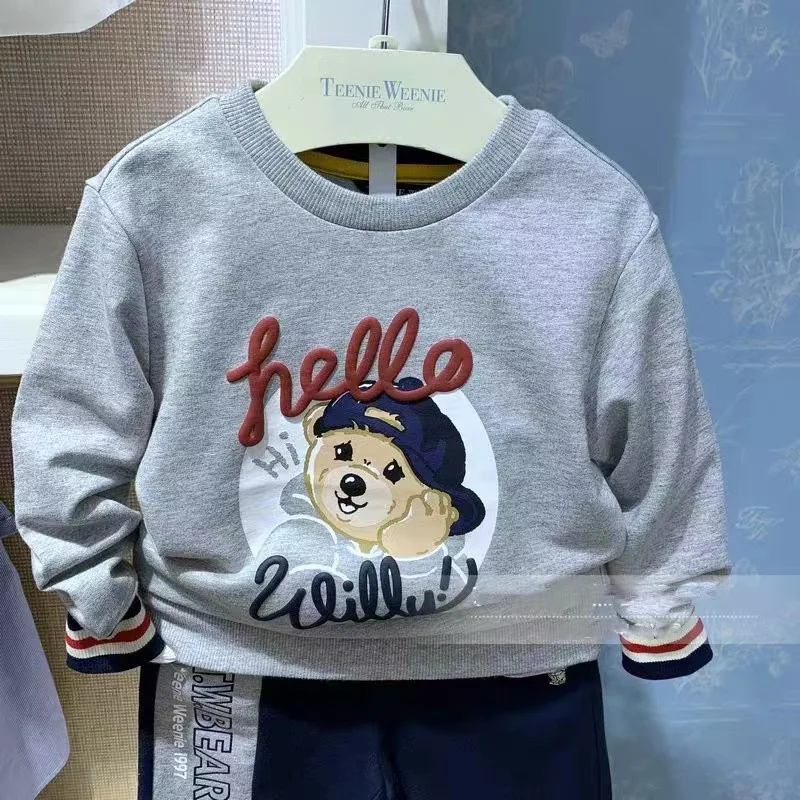

100% Cotton Fashion Boy Hoodies Bear Print Sport Outfit Casual Sweatshirt Sweeet Tops Family Matching Outfits