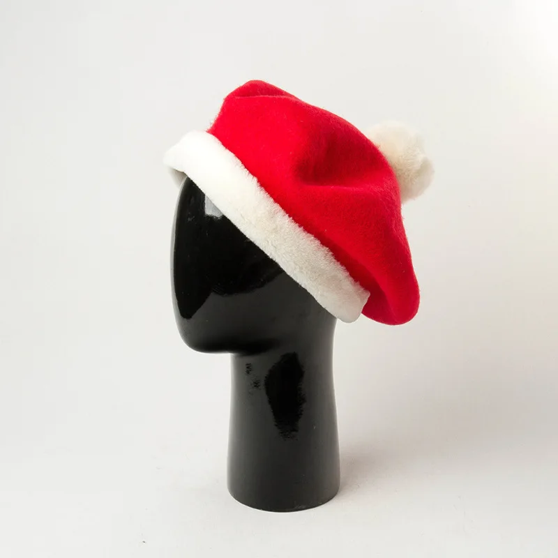 

2023 Autumn Winter New Holiday Christmas Wool Beret Artist Hat Women's Cute Hair Ball Warm Bud Hat Fashion Artist Hat Beret Hat