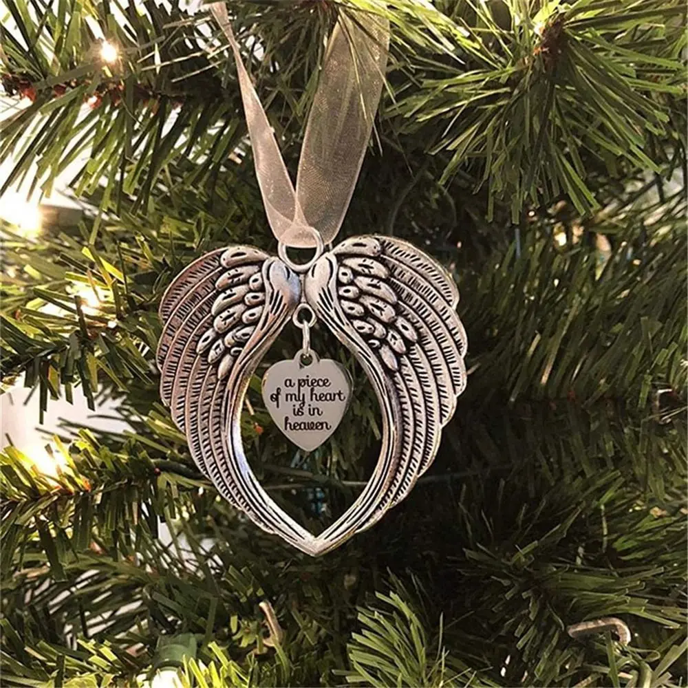 1pc Christmas Angel Heart Ornament Stylish Pendant For Decoration A Piece Of My Heart Is In Heaven Christmas Memorial Decoration