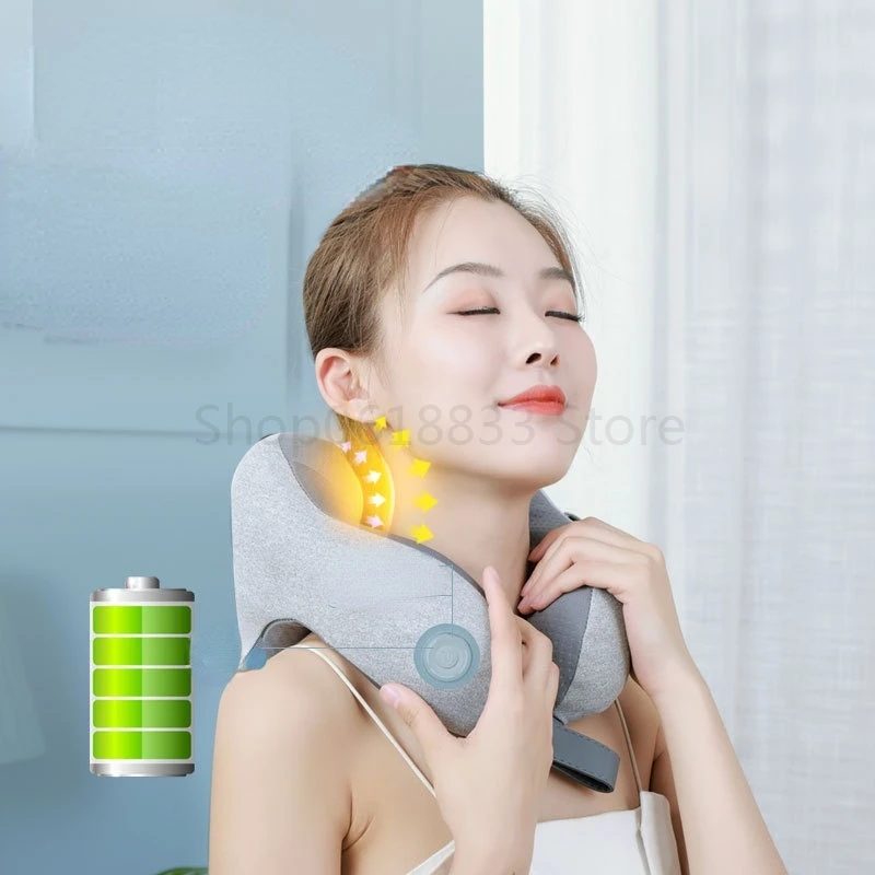 Neck Kneading Hot Compress Thumping U-shaped Massage Pillow Bluetooth Charging Portable Cervical Massager Neck Massage dura mobi pillow speaker sleeping bone conduction bt5 0 timer t flash card fast charging portable size