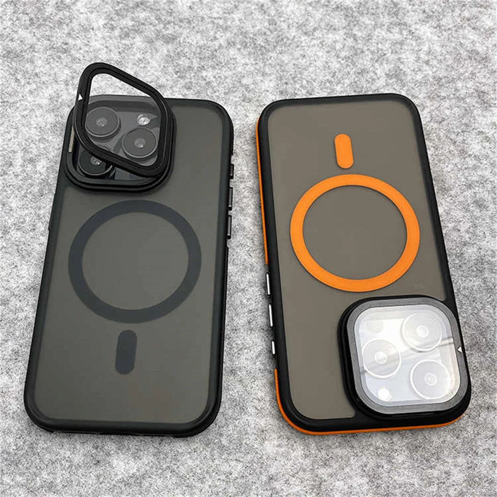 Glass Lens Camera Protection Stand For Magsafe Magnetic Phone Case For iPhone 15 11 12 13 14 16 Pro Max Plus Matte Clear Cover 3