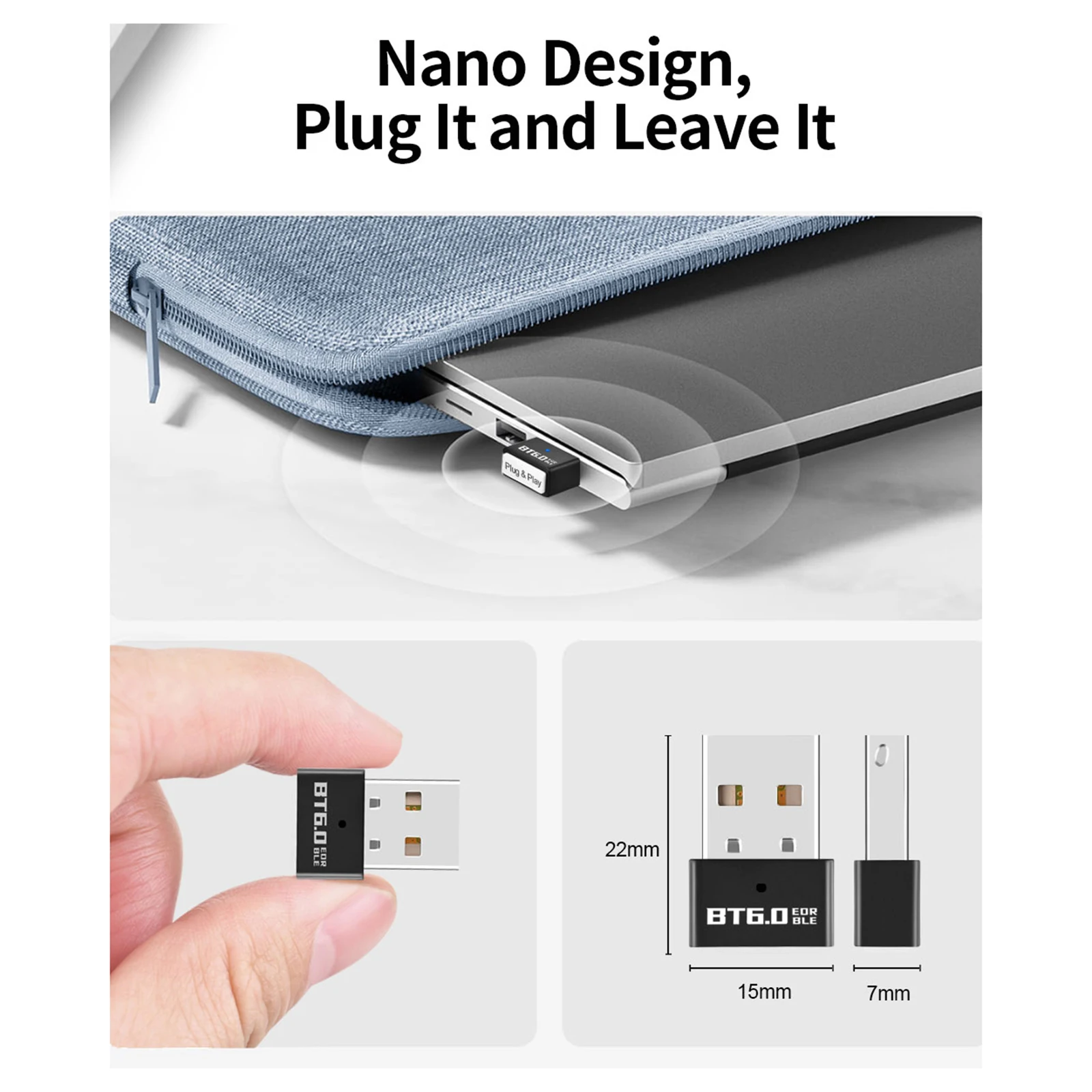 RTL612 무선 USB 어댑터 USB 블루투스 6.0 어댑터 낮은 대기 시간 드라이버가 필요 없는 BT 수신기 및 송신기(PC Windows 11/10/8.1용)