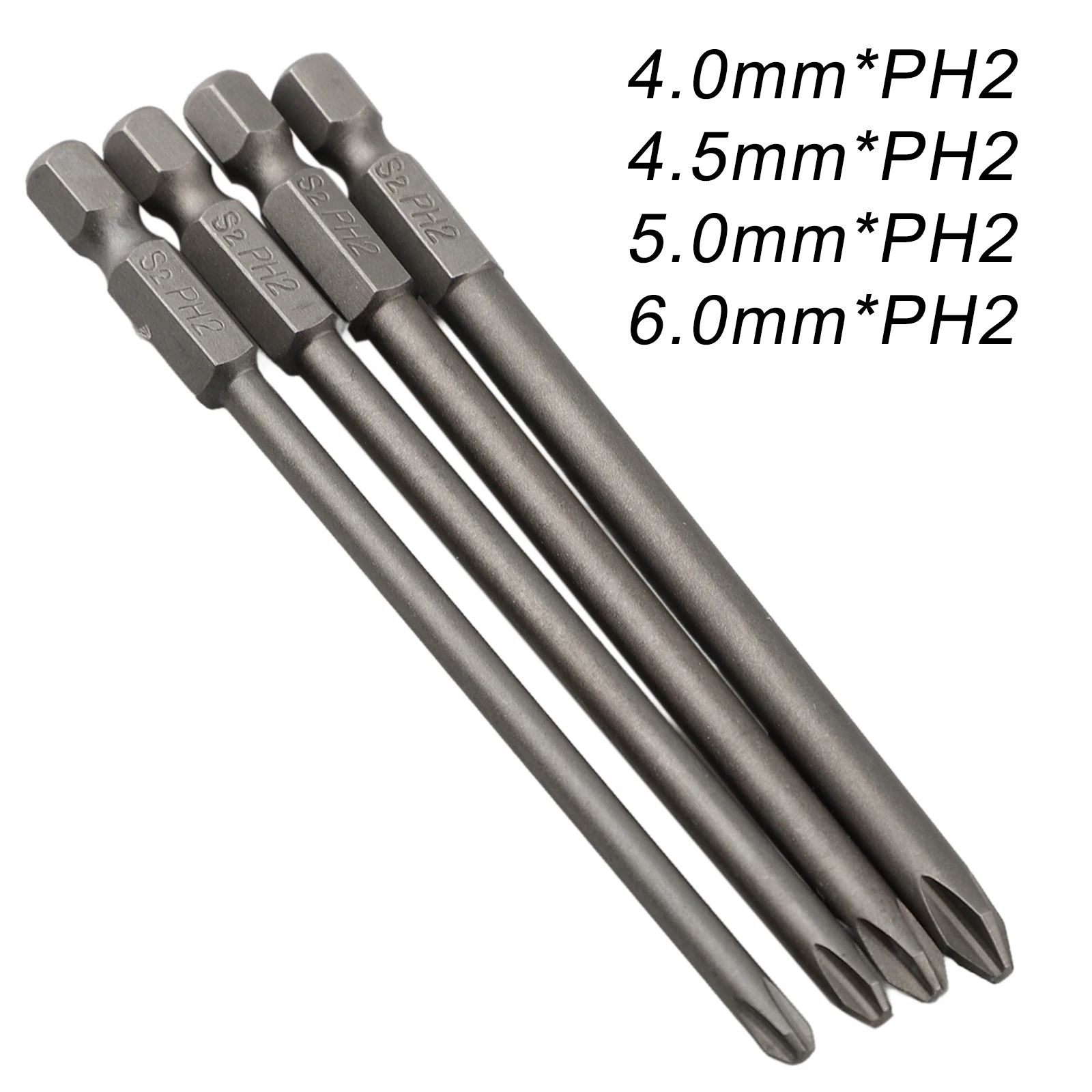 4 Stück magnetische Schraubendreher-Bits, 100 mm legierter Stahl, 1/4 Sechskantschaft, lange Schraubendreher-Bits für Torx-Kreuzschlitz, Sechskantkopf, Schlitzspitze – Detail 2
